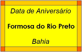 Data de Aniversário da Cidade Formosa do Rio Preto