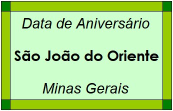 Data de Aniversário da Cidade São João do Oriente