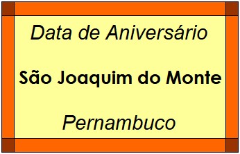 Data de Aniversário da Cidade São Joaquim do Monte